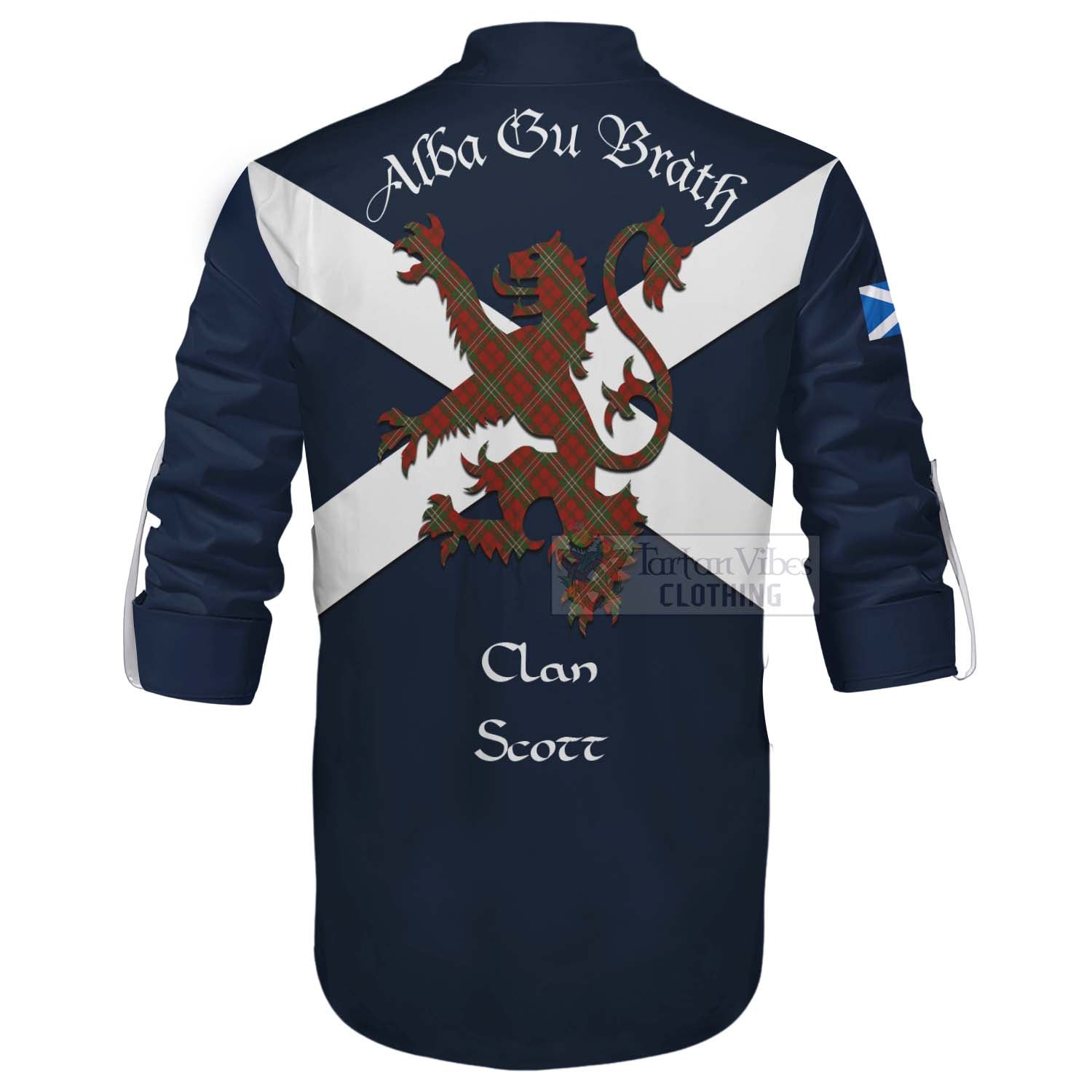 Tartan Vibes Clothing Scott Tartan Lion Rampant Ghillie Kilt Shirt Proudly Display Your Heritage with Alba Gu Brath and Clan Name