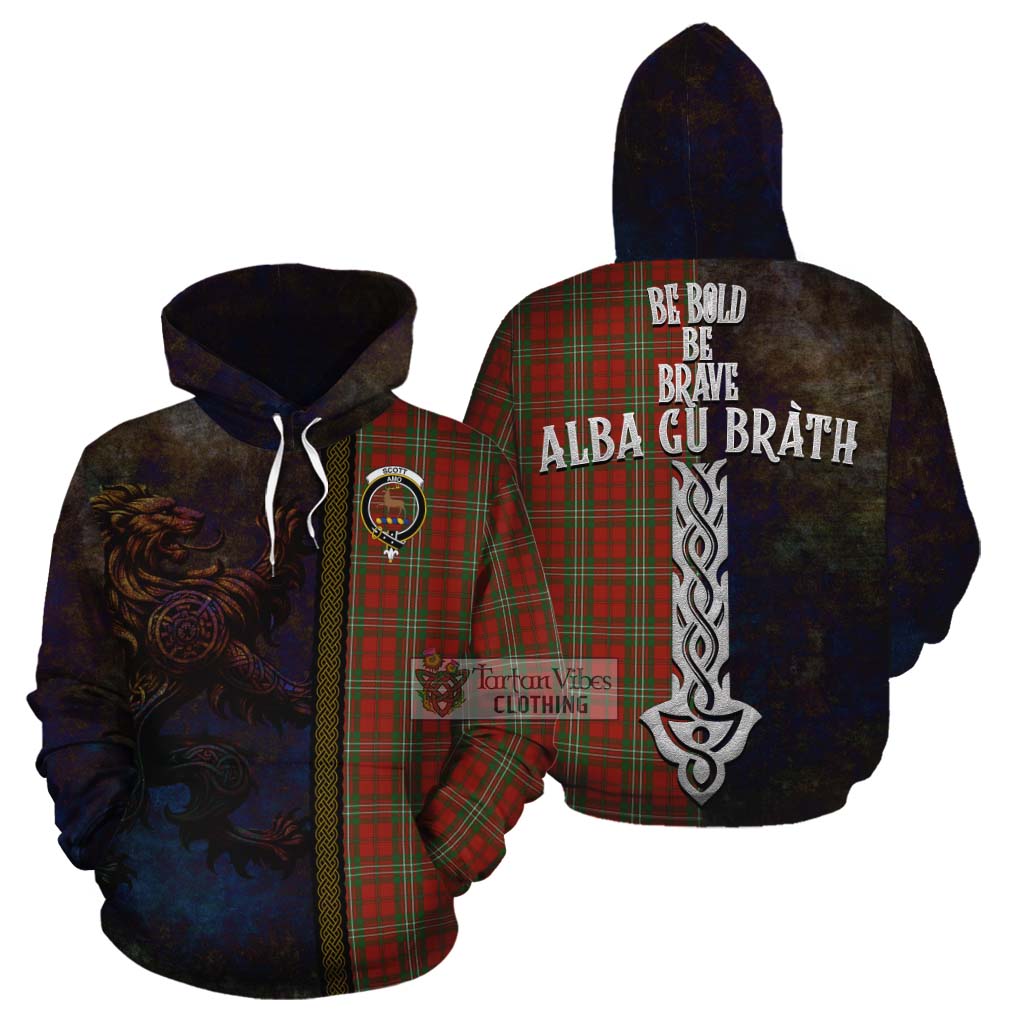 Tartan Vibes Clothing Scott Tartan Family Crest Cotton Hoodie Alba Gu Brath Be Brave Lion Ancient Style