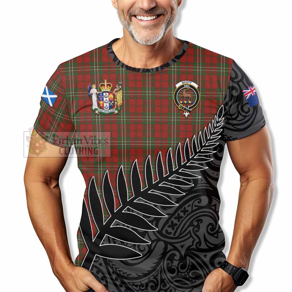 Tartan Vibes Clothing Scott Crest Tartan T-Shirt with New Zealand Silver Fern Half Style