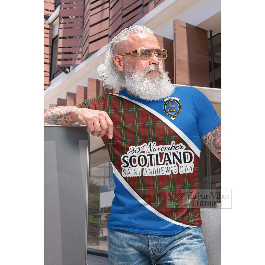 Tartan Vibes Clothing Scott Family Crest Tartan Cotton T-shirt Celebrate Saint Andrew's Day in Style