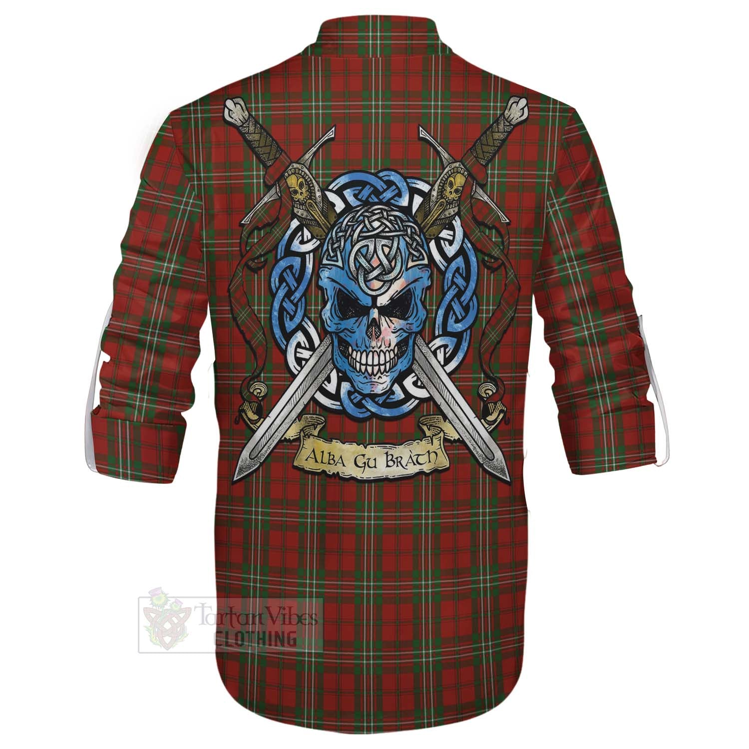 Tartan Vibes Clothing Scott Tartan Ghillie Kilt Shirt with Family Crest Celtic Skull Style