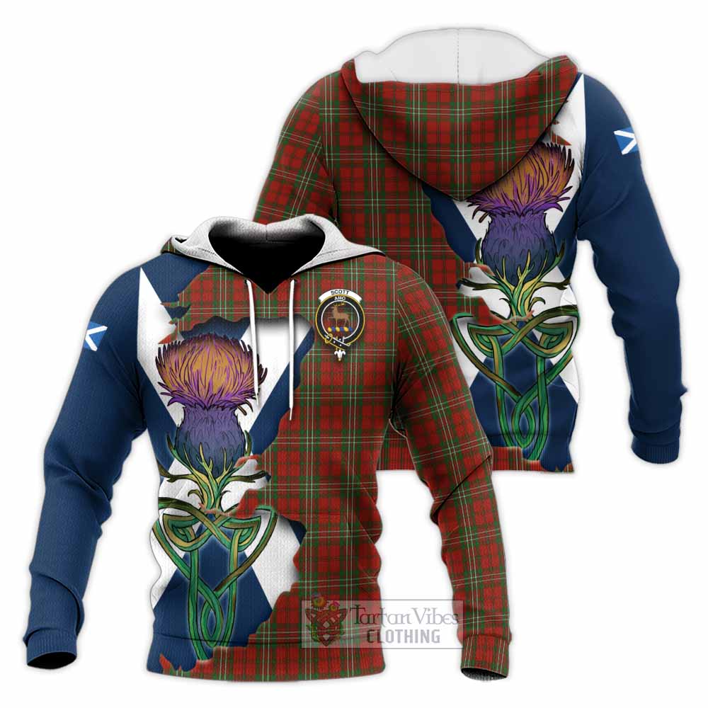 Tartan Vibes Clothing Scott Tartan Family Crest Knitted Hoodie Scottish Thistle Celtic Inspired