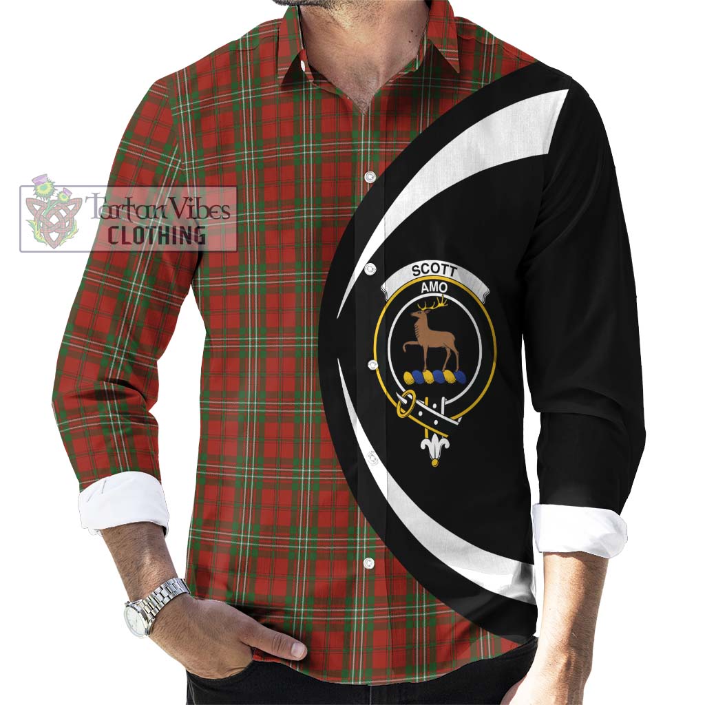Scott Tartan Long Sleeve Button Up with Family Crest Circle Style - Tartan Vibes Clothing