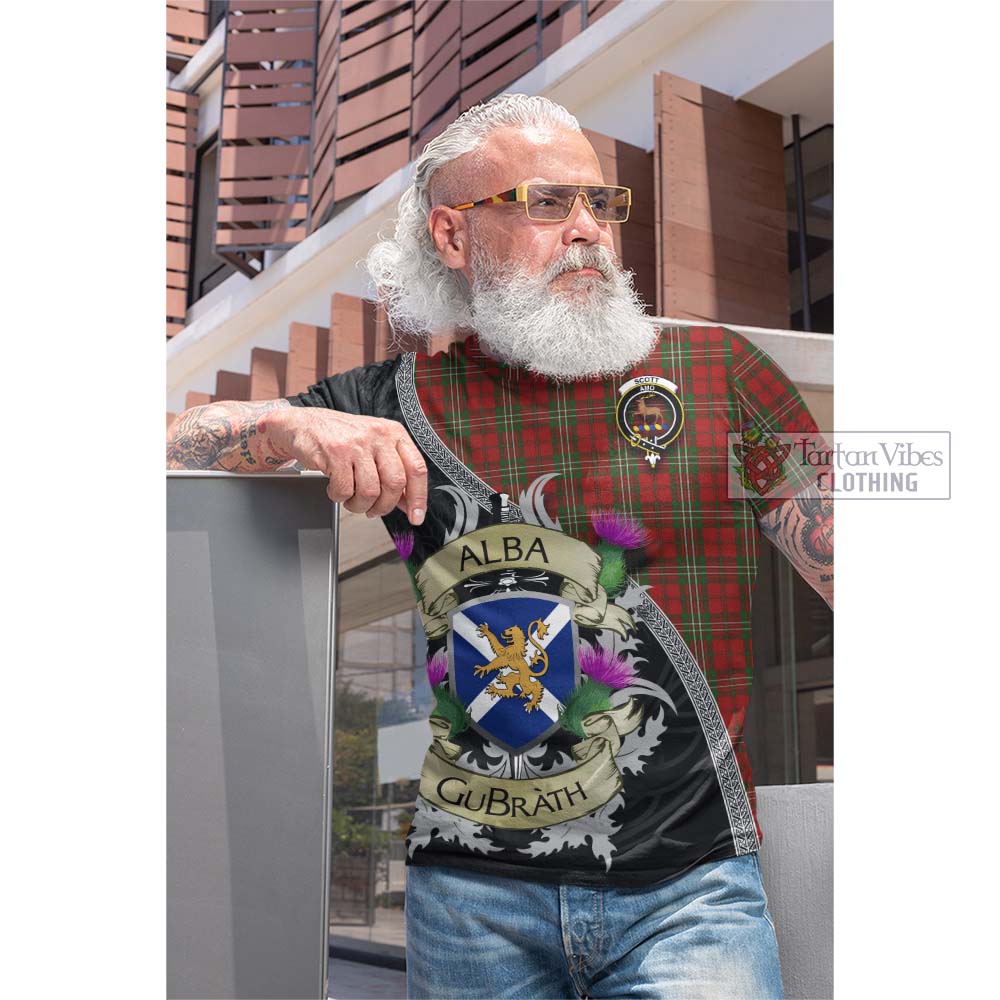 Tartan Vibes Clothing Scott Tartan Family Crest Cotton T-shirt Lion Rampant Royal Thistle Shield Celtic Inspired