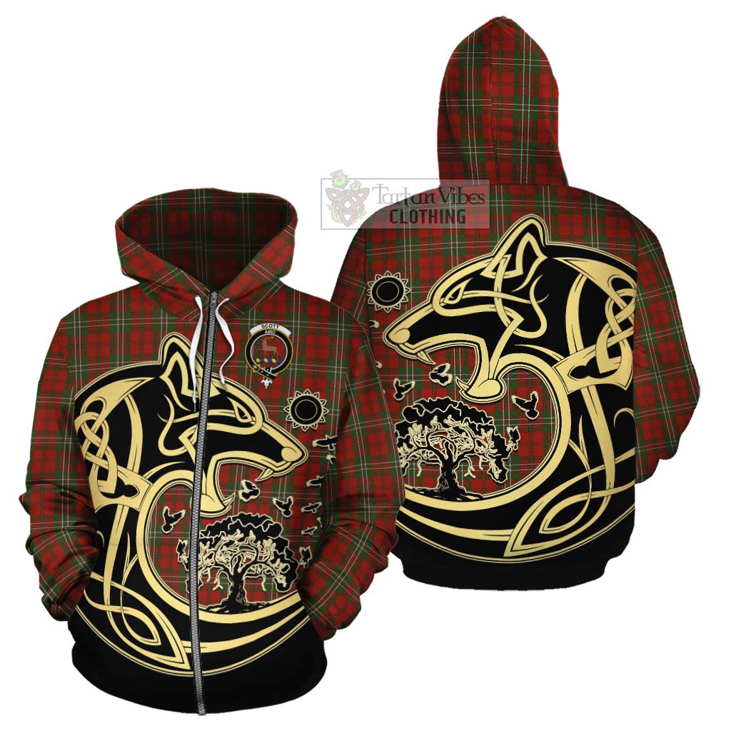 Scott Tartan Cotton Hoodie with Family Crest Celtic Wolf Style - Tartan Vibes Clothing