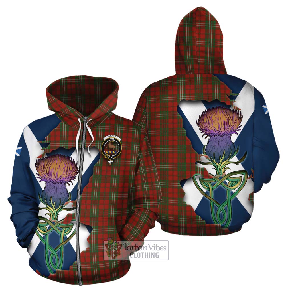 Tartan Vibes Clothing Scott Tartan Family Crest Cotton Hoodie Scottish Thistle Celtic Inspired