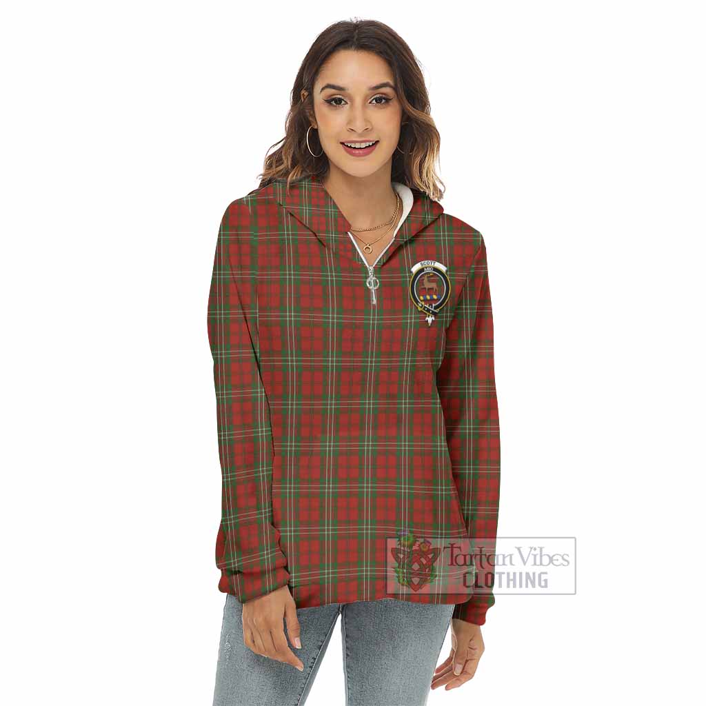 Tartan Vibes Clothing Scott Tartan Crest Women's Borg  Half Zip Fleece Hoodie