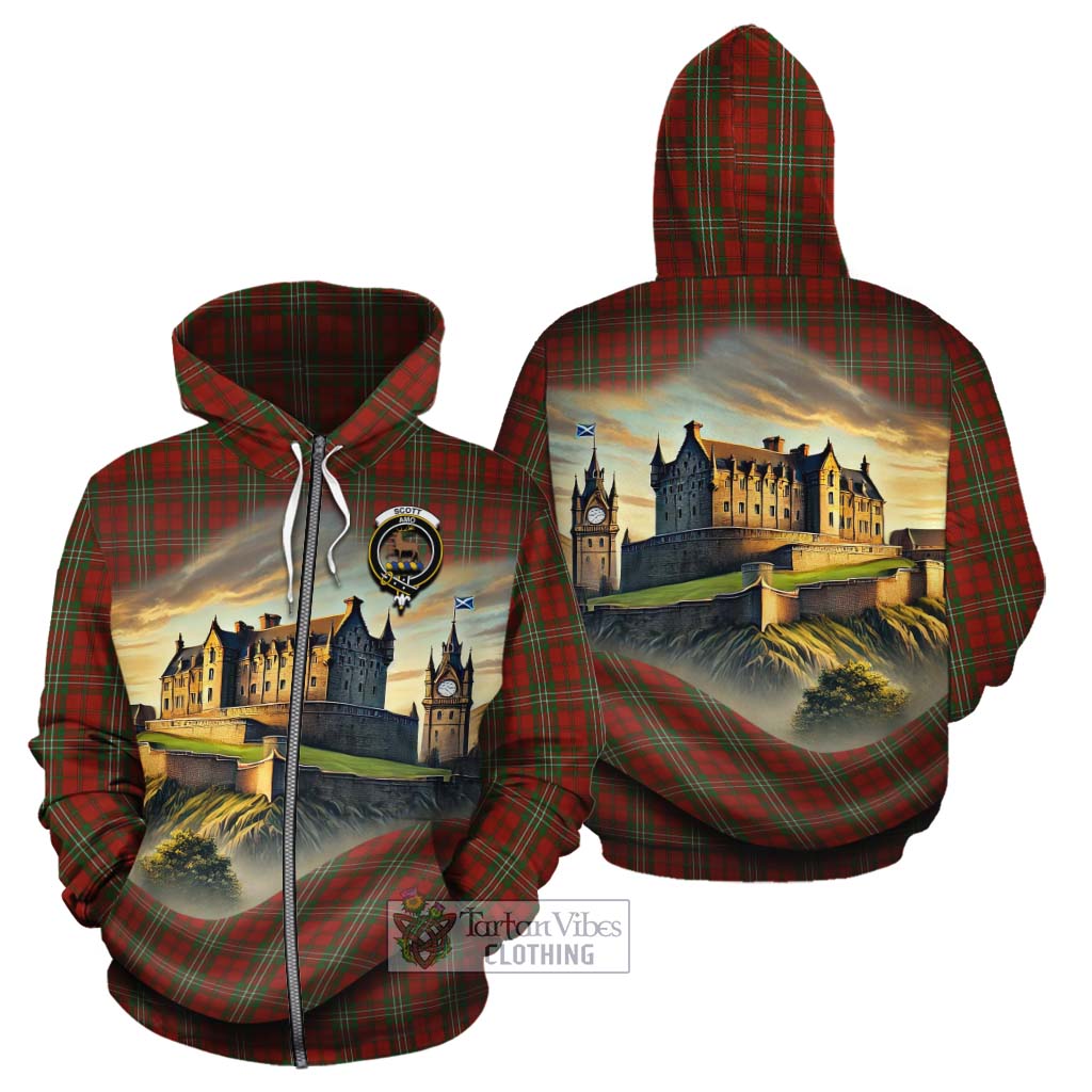Tartan Vibes Clothing Scott Tartan Family Crest Cotton Hoodie with Scottish Ancient Castle Style