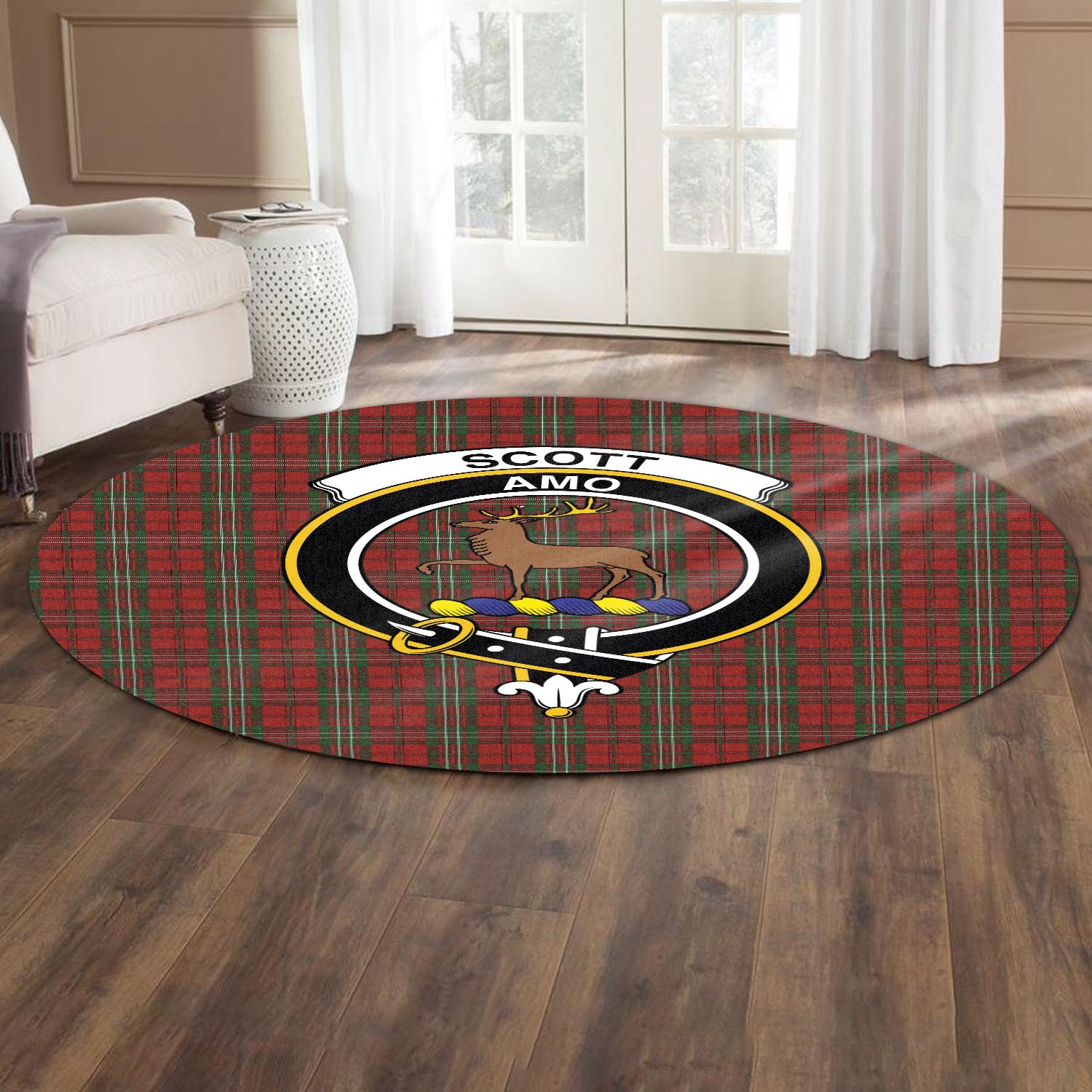 scott-tartan-round-rug-with-family-crest