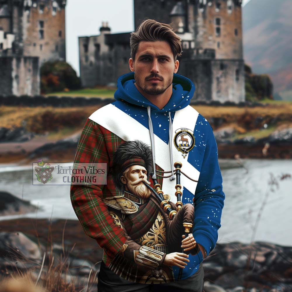 Tartan Vibes Clothing Scott Tartan Cotton Hoodie with Family Crest Scottish Bagpiper Vibes