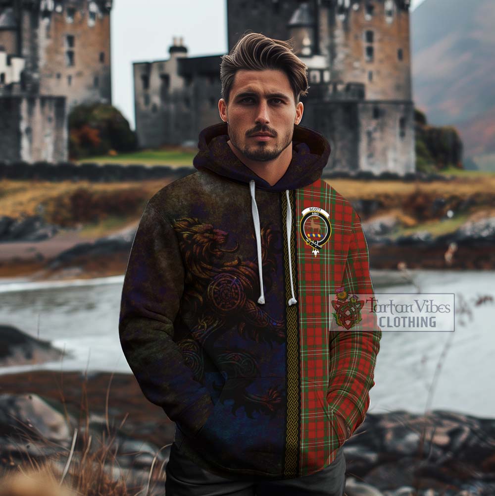 Tartan Vibes Clothing Scott Tartan Family Crest Cotton Hoodie Alba Gu Brath Be Brave Lion Ancient Style