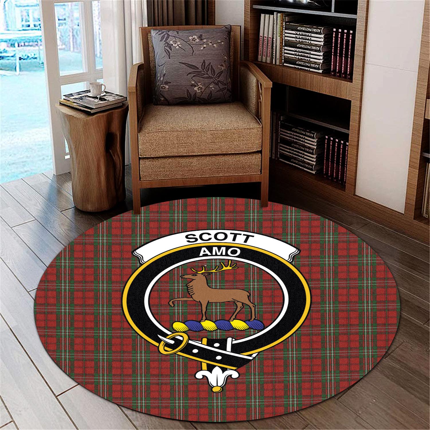 scott-tartan-round-rug-with-family-crest