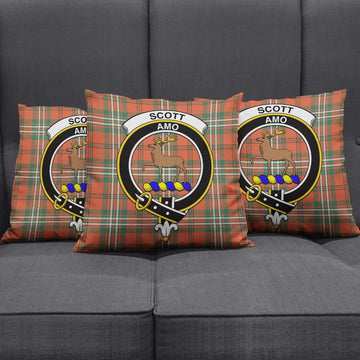 Scott Ancient Tartan Pillow Cover with Family Crest Square Pillow Cover - Tartanvibesclothing
