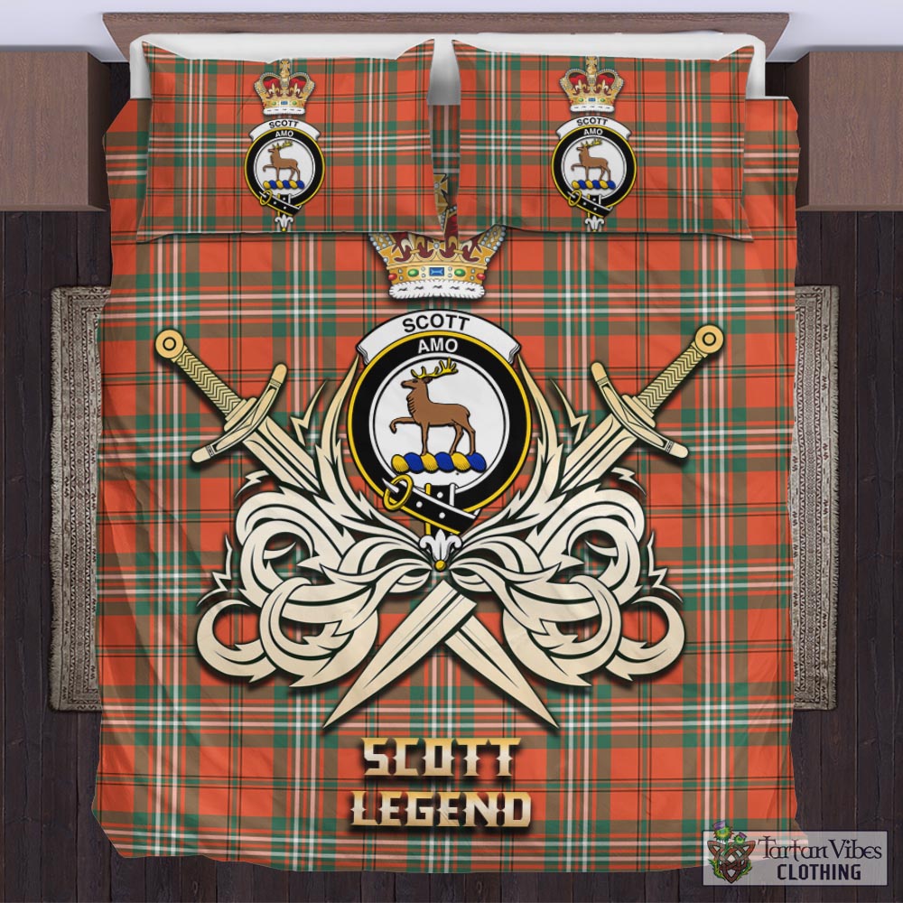 Tartan Vibes Clothing Scott Ancient Tartan Bedding Set with Clan Crest and the Golden Sword of Courageous Legacy