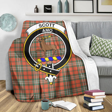 Scott Ancient Tartan Blanket with Family Crest