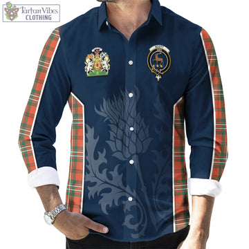 Scott Ancient Tartan Long Sleeve Button Up Shirt with Family Crest and Scottish Thistle Vibes Sport Style