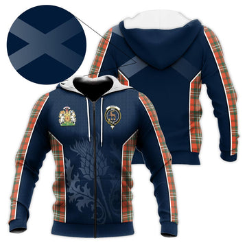 Scott Ancient Tartan Knitted Hoodie with Family Crest and Scottish Thistle Vibes Sport Style