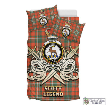 Scott Ancient Tartan Bedding Set with Clan Crest and the Golden Sword of Courageous Legacy