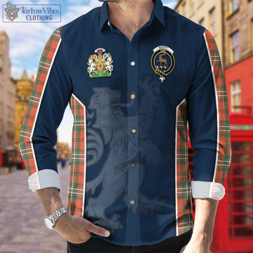 Scott Ancient Tartan Long Sleeve Button Up Shirt with Family Crest and Lion Rampant Vibes Sport Style