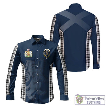 Scott Black White Tartan Long Sleeve Button Up Shirt with Family Crest and Lion Rampant Vibes Sport Style
