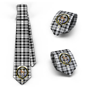 Scott Black White Tartan Classic Necktie with Family Crest