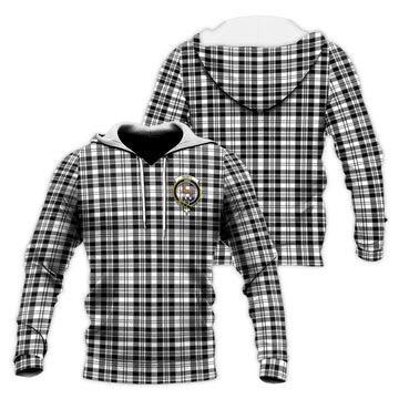 Scott Black White Tartan Knitted Hoodie with Family Crest