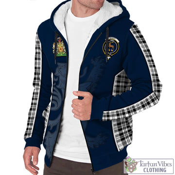Scott Black White Tartan Sherpa Hoodie with Family Crest and Lion Rampant Vibes Sport Style