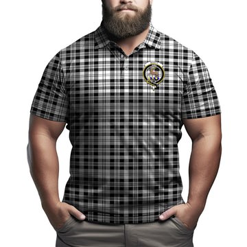 Scott Black White Tartan Men's Polo Shirt with Family Crest