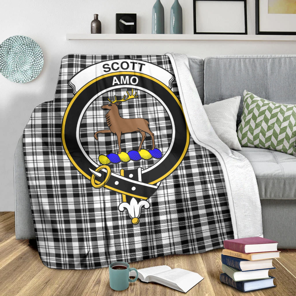 scott-black-white-tartab-blanket-with-family-crest