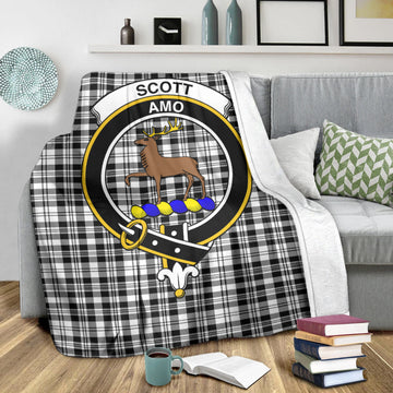 Scott Black White Tartan Blanket with Family Crest