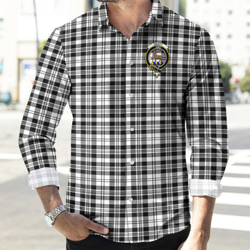 Scott Black White Tartan Long Sleeve Button Up Shirt with Family Crest