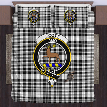 Scott Black White Tartan Bedding Set with Family Crest