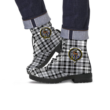 Scott Black White Tartan Leather Boots with Family Crest