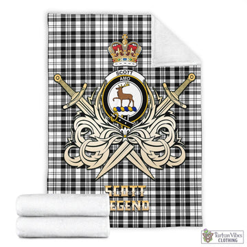 Scott Black White Tartan Blanket with Clan Crest and the Golden Sword of Courageous Legacy