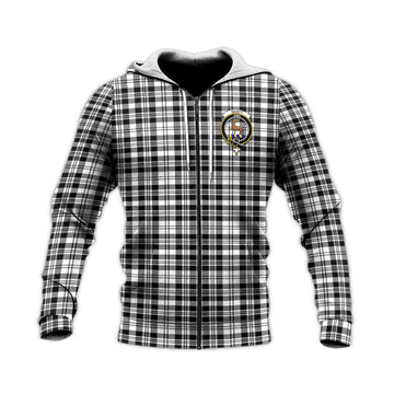 Scott Black White Tartan Knitted Hoodie with Family Crest