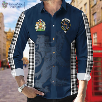 Scott Black White Tartan Long Sleeve Button Up Shirt with Family Crest and Lion Rampant Vibes Sport Style