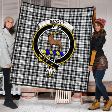 Scott Black White Tartan Quilt with Family Crest