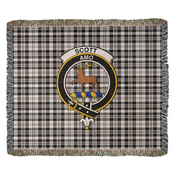 Scott Black White Tartan Woven Blanket with Family Crest