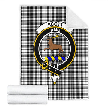 Scott Black White Tartan Blanket with Family Crest