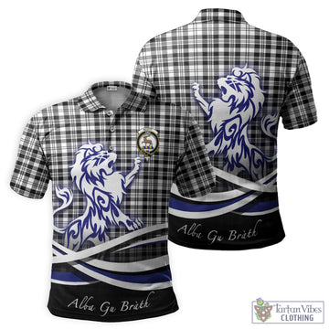 Scott Black White Tartan Polo Shirt with Alba Gu Brath Regal Lion Emblem