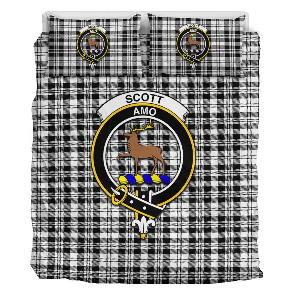 scott-black-white-tartan-bedding-set-with-family-crest