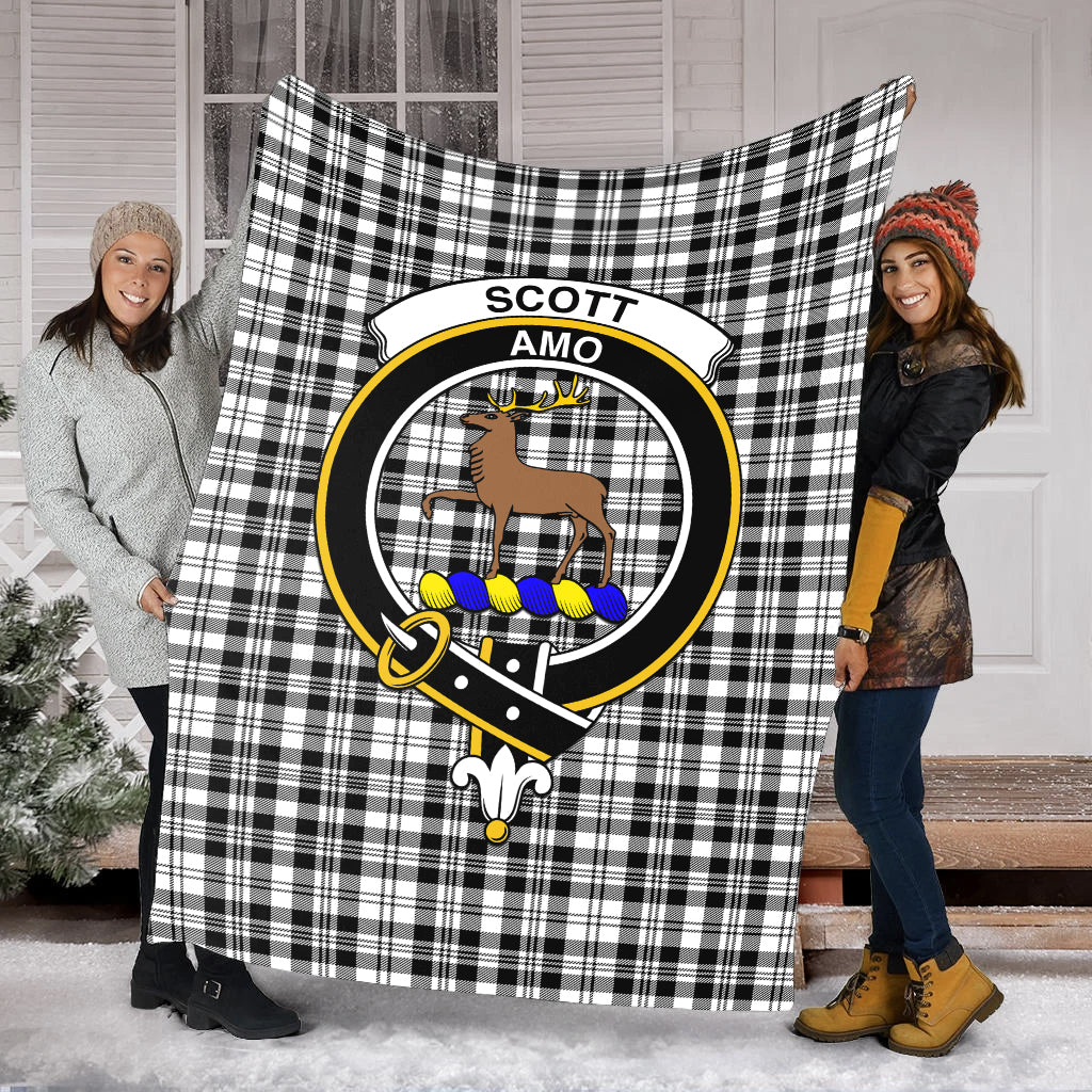scott-black-white-tartab-blanket-with-family-crest