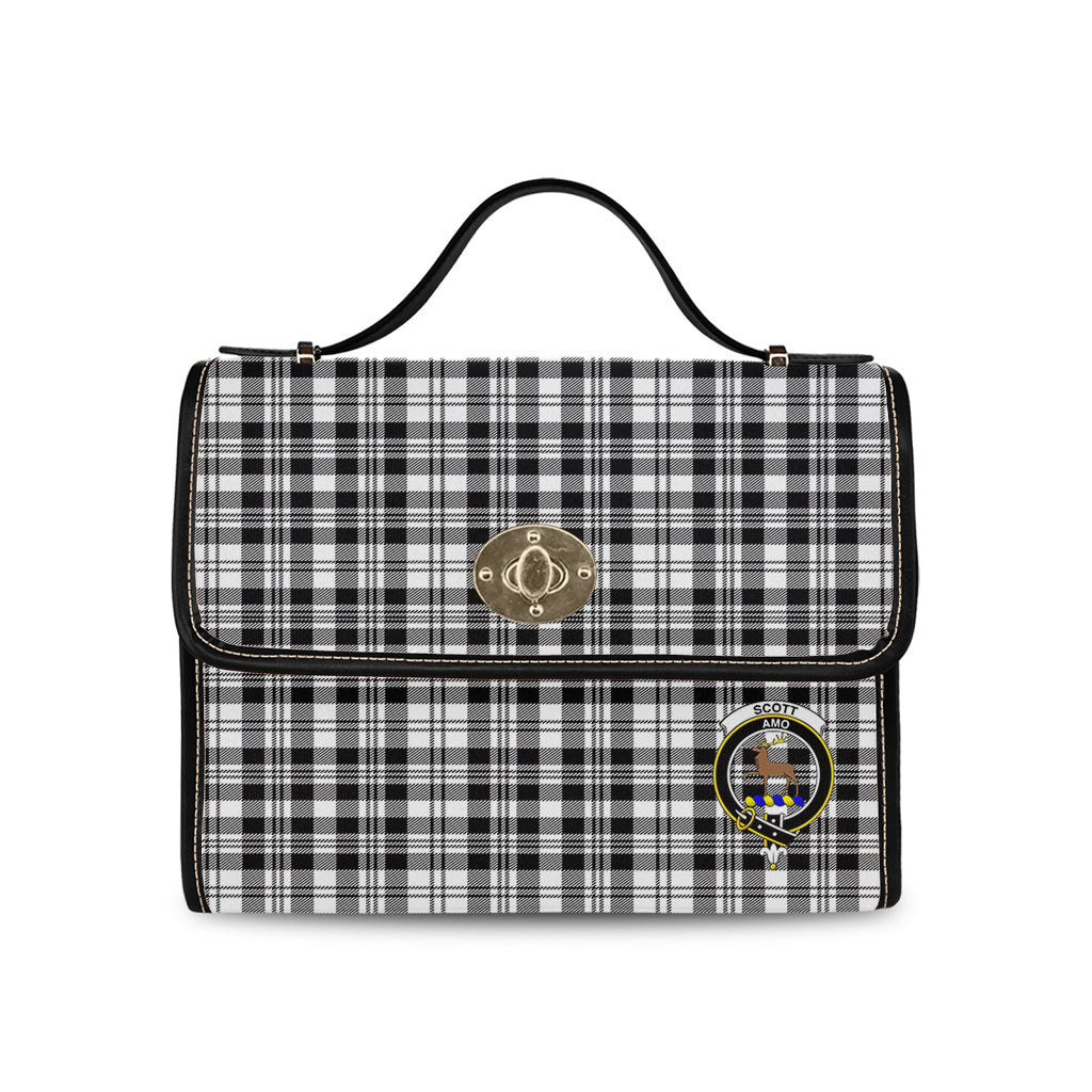 scott-black-white-tartan-leather-strap-waterproof-canvas-bag-with-family-crest