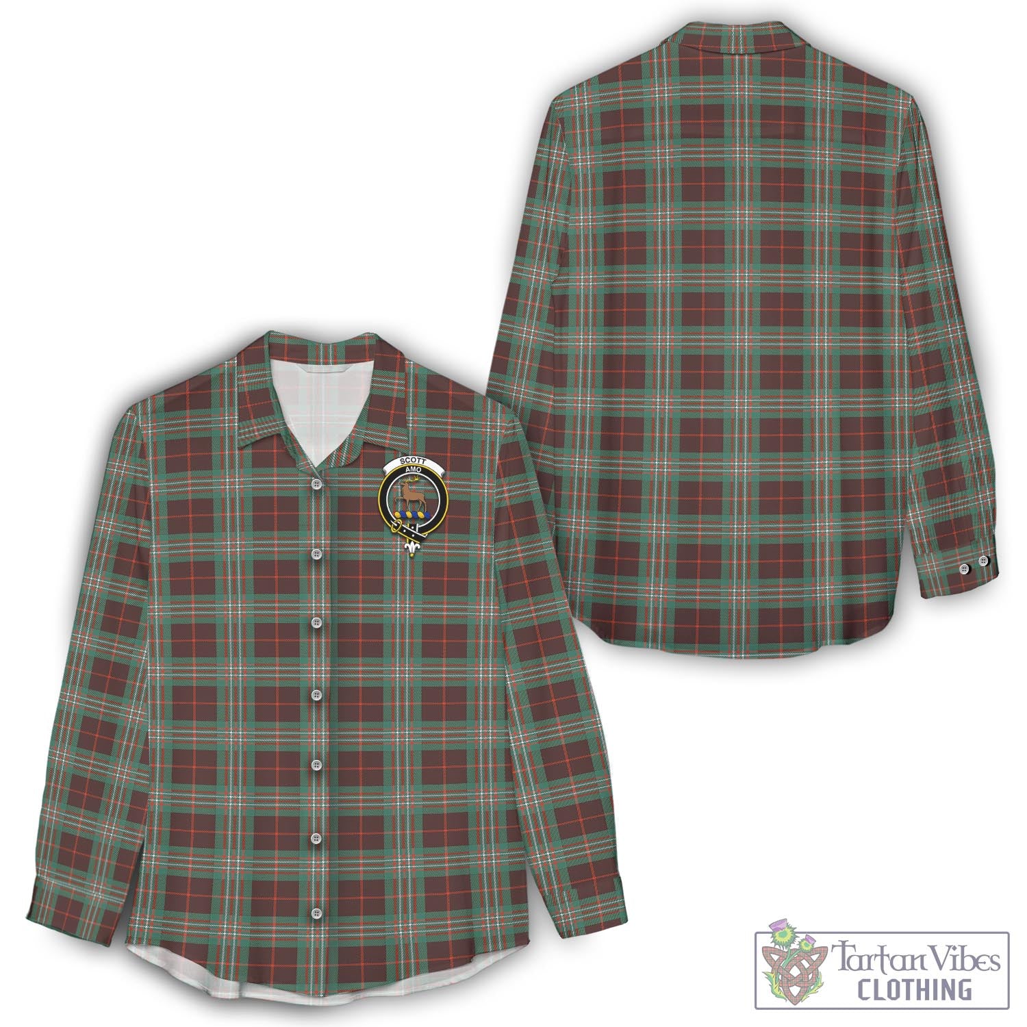 Tartan Vibes Clothing Scott Brown Ancient Tartan Womens Casual Shirt with Family Crest