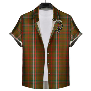 Scott Brown Modern Tartan Short Sleeve Button Down Shirt with Family Crest