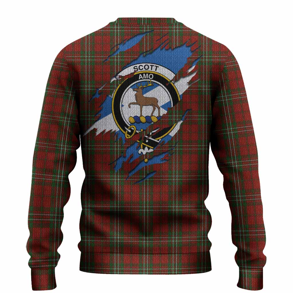 Scott Clan Crest In Me Tartan Knitted Sweater Scotland Flag Style