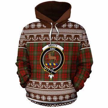 Scott Clan Tartan Christmas Cotton Hoodie with Family Crest