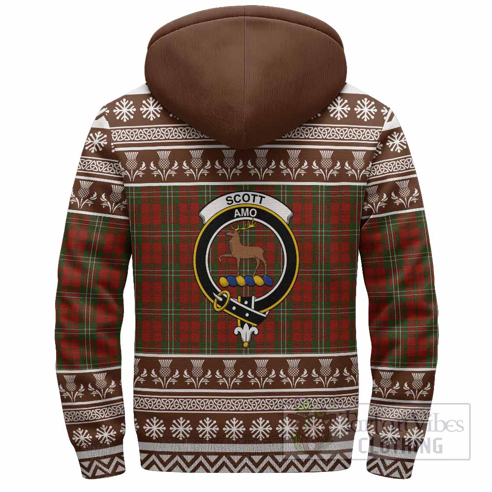 Scott Clan Tartan Christmas Fleece Hoodie with Family Crest - Tartan Vibes Clothing