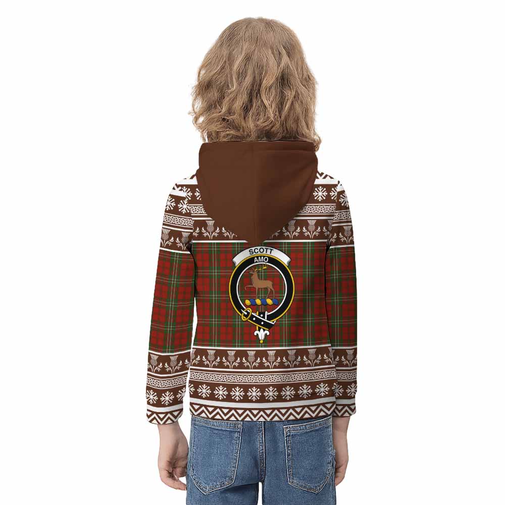 Scott Clan Tartan Christmas Kid Hoodie with Family Crest - Tartan Vibes Clothing