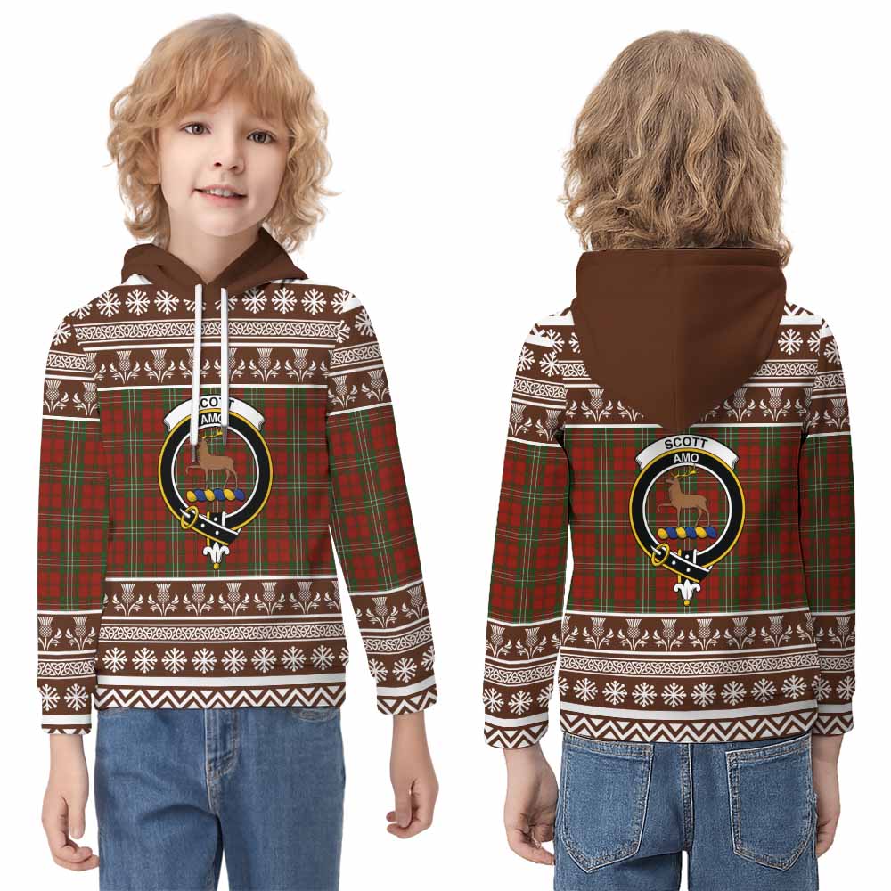Scott Clan Tartan Christmas Kid Hoodie with Family Crest - Tartan Vibes Clothing